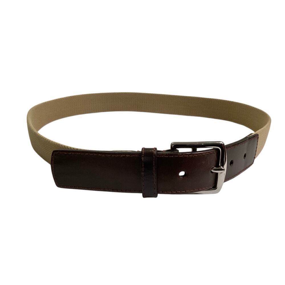 COACH Chocolate Brown Leather & Beige Canvas Casual Belt Womens Size 34/85 cm - Picture 5 of 5